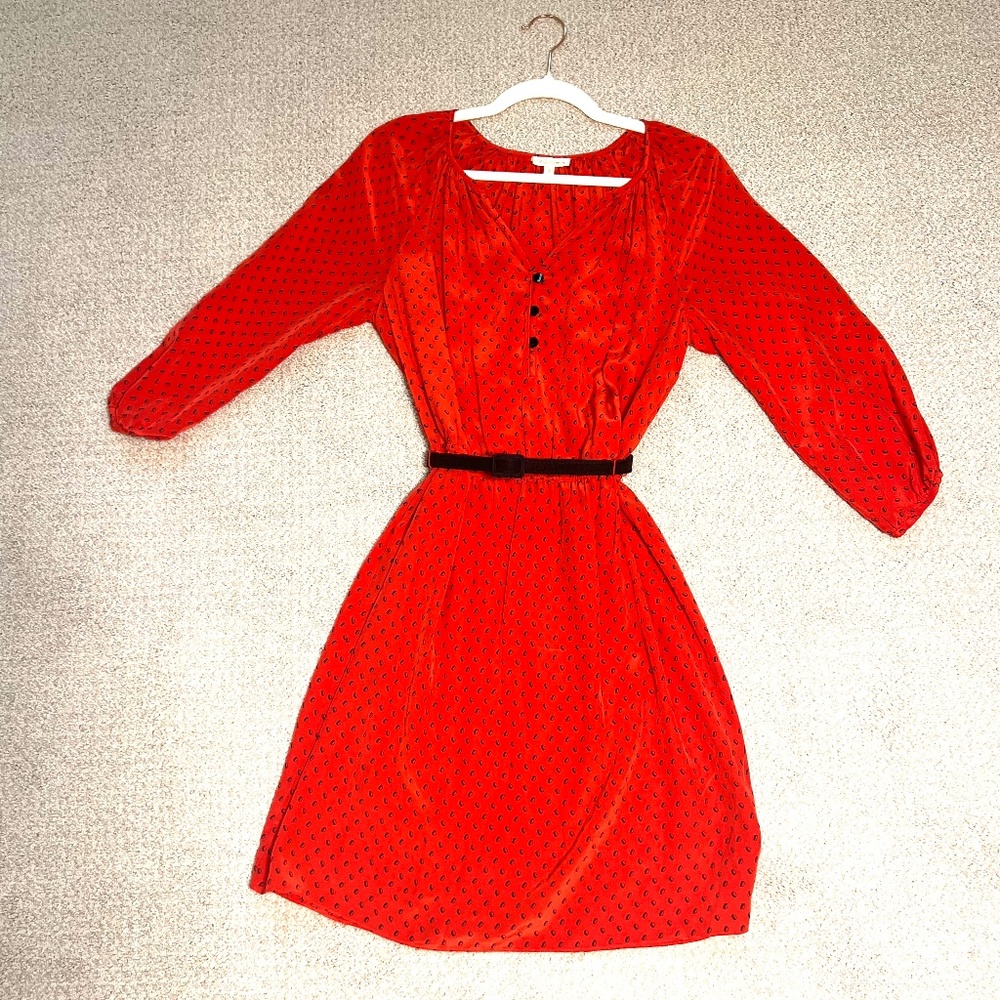 Shoshanna Red Printed Dress 3/4 Sleeve Dress Size 2